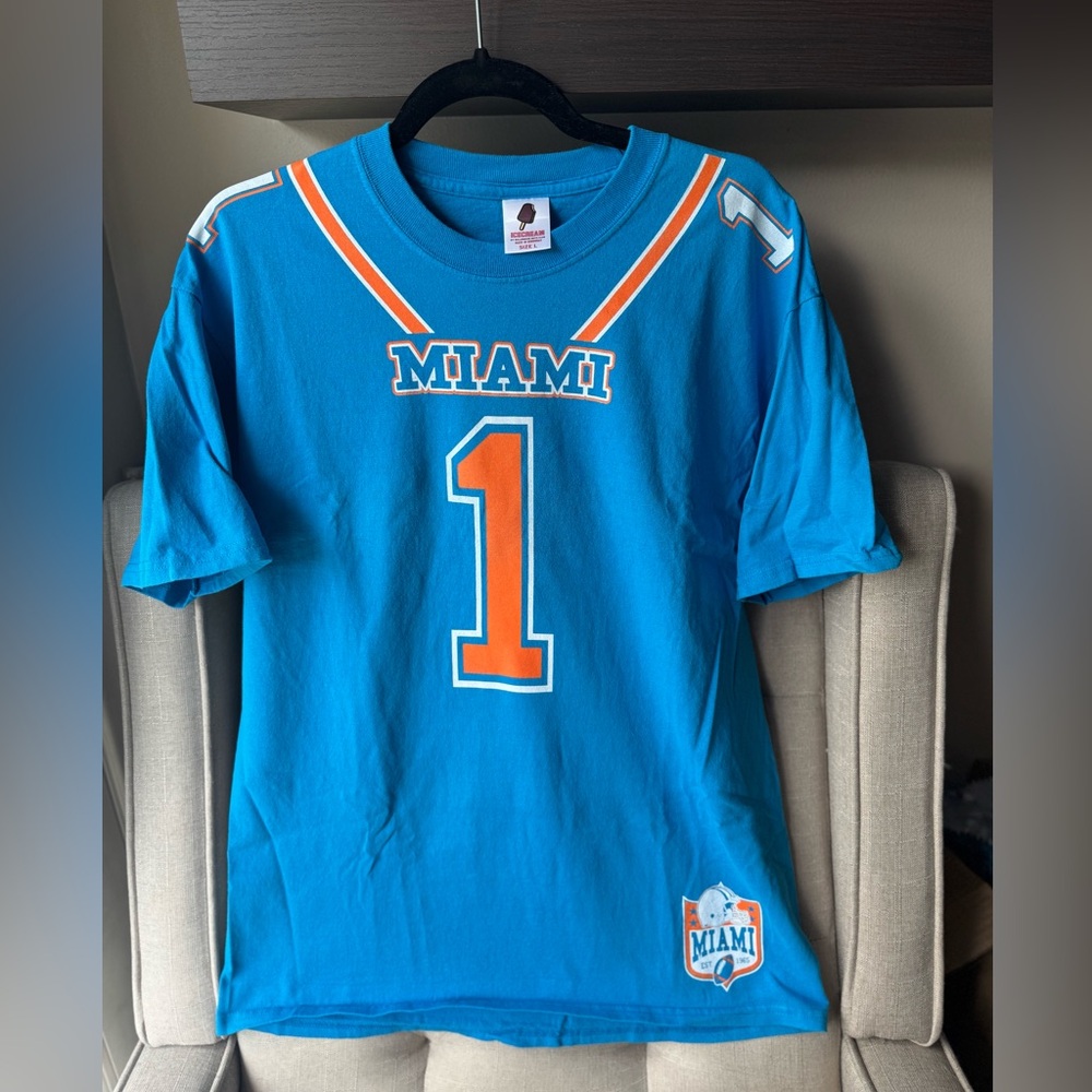 Billionaire Boys Club ICE CREAM Florida Miami Dolphins #1 TShirt Men Size L Blue